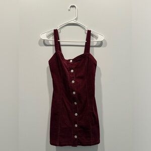 Pac Sun corduroy, red mini dress with buttons. size extra small ￼
